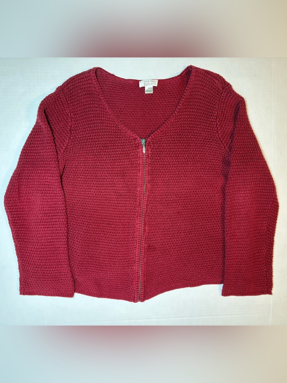 Christopher & Banks VTG red V-neck zipper cardigan ramie & cotton blend size XL